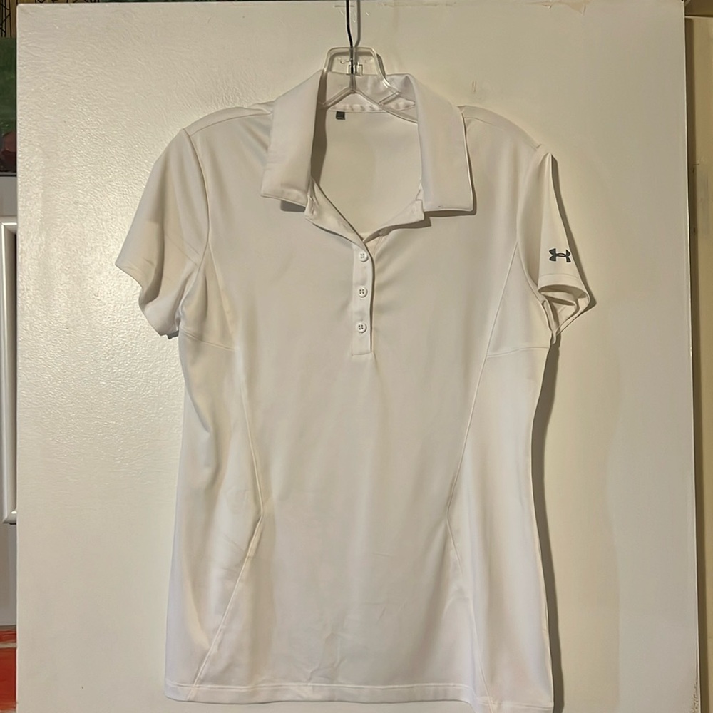 Under Armour white wicking material polo shirt